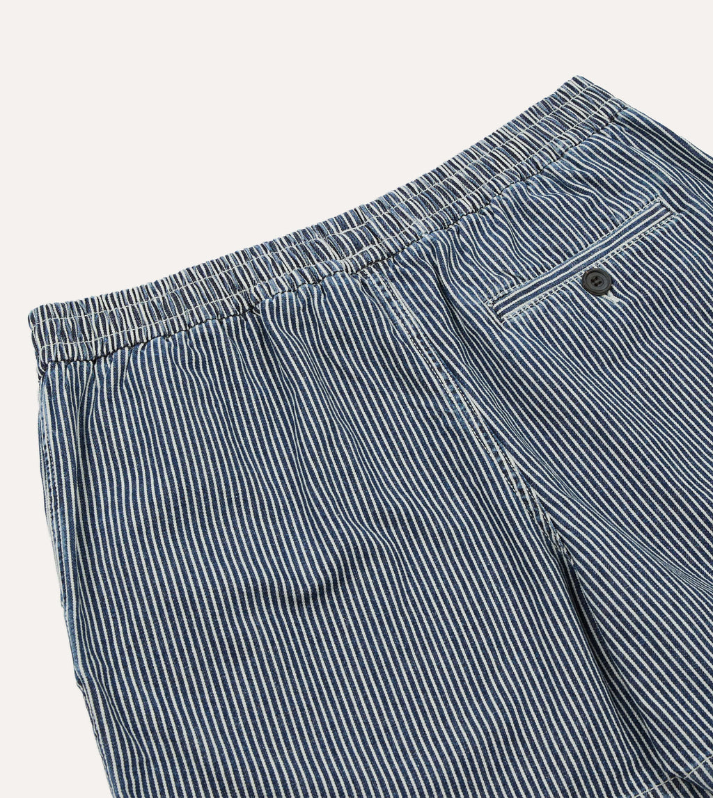 Drake's Stripe Cotton Drawstring Shorts - Indigo
