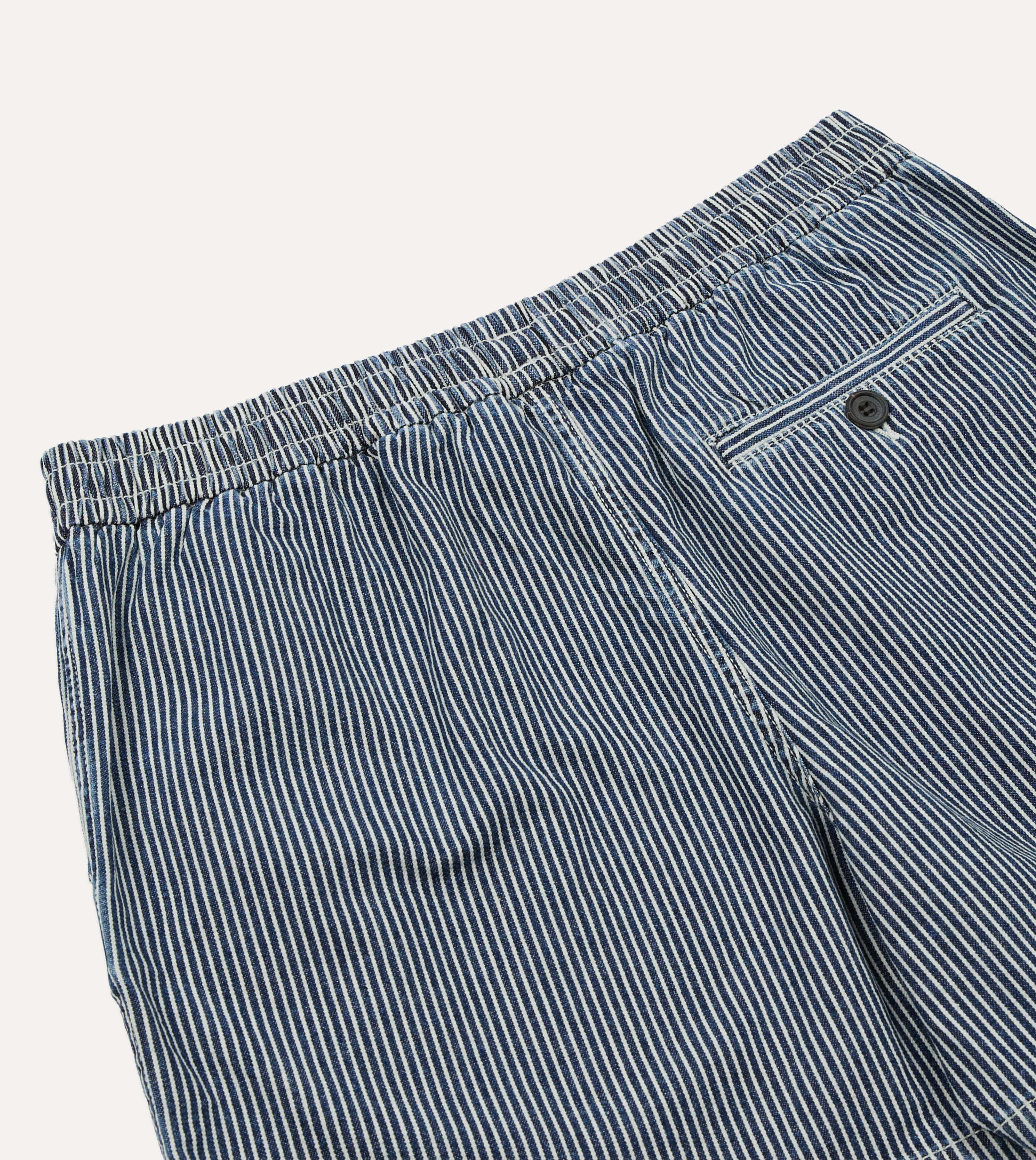 Drake's Stripe Cotton Drawstring Shorts - Indigo