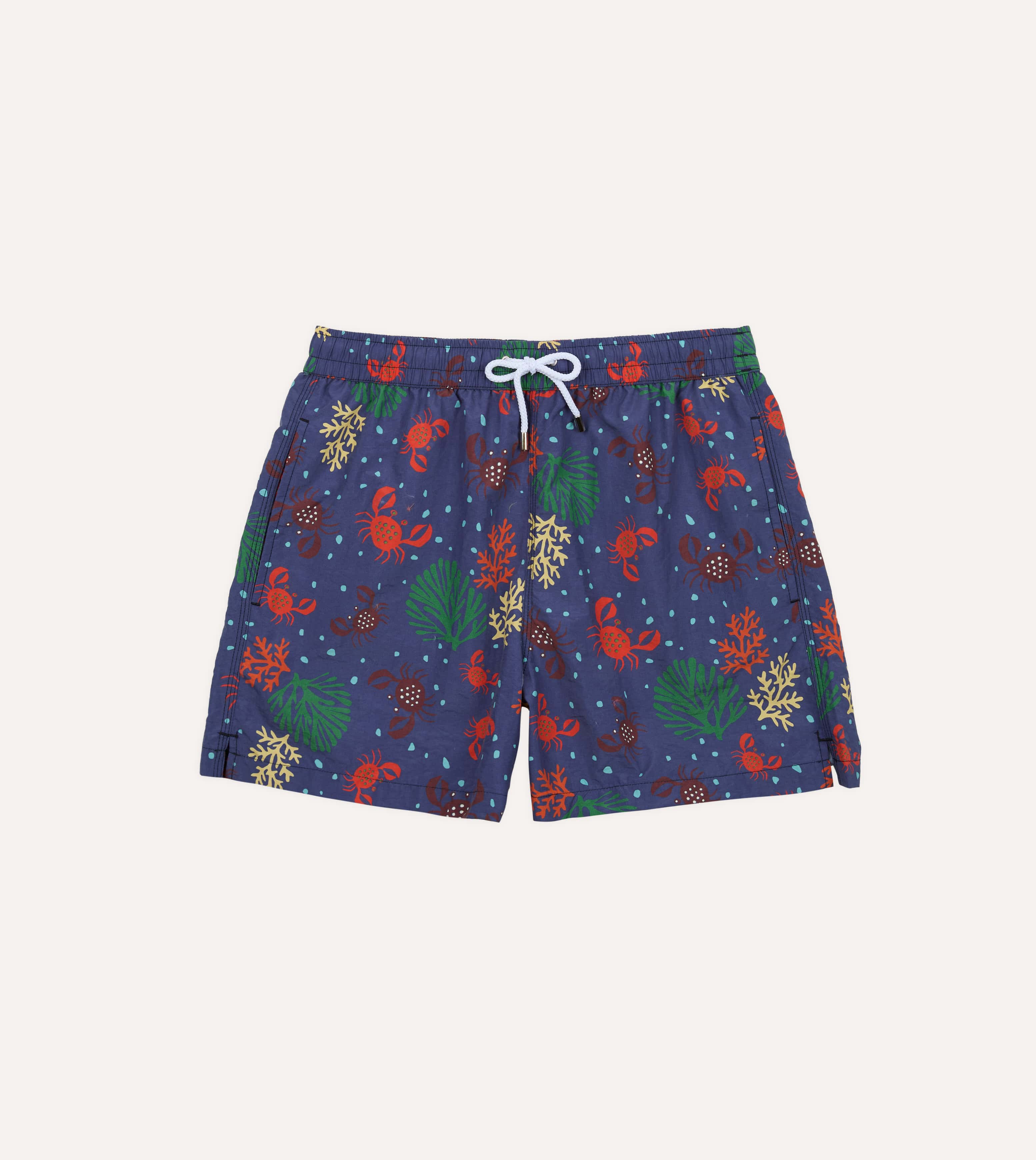 Drake's Crab Print Nylon Drawstring Swim Shorts - Navy