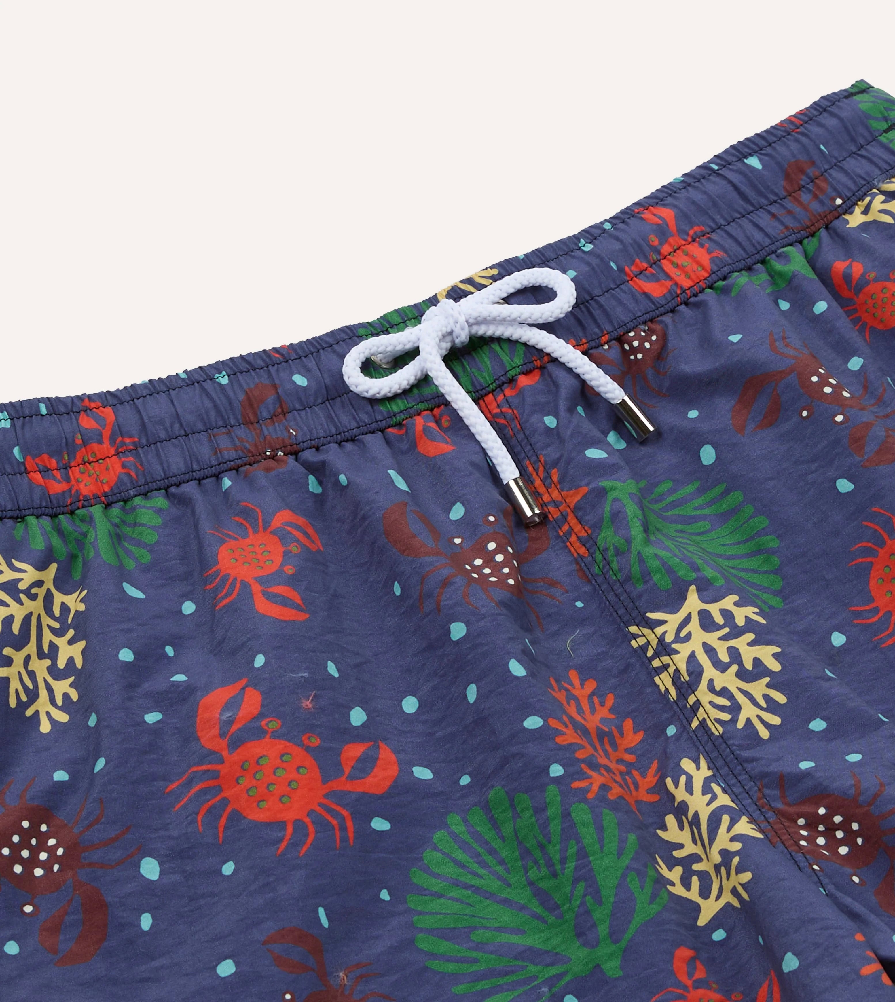 Drake's Crab Print Nylon Drawstring Swim Shorts - Navy