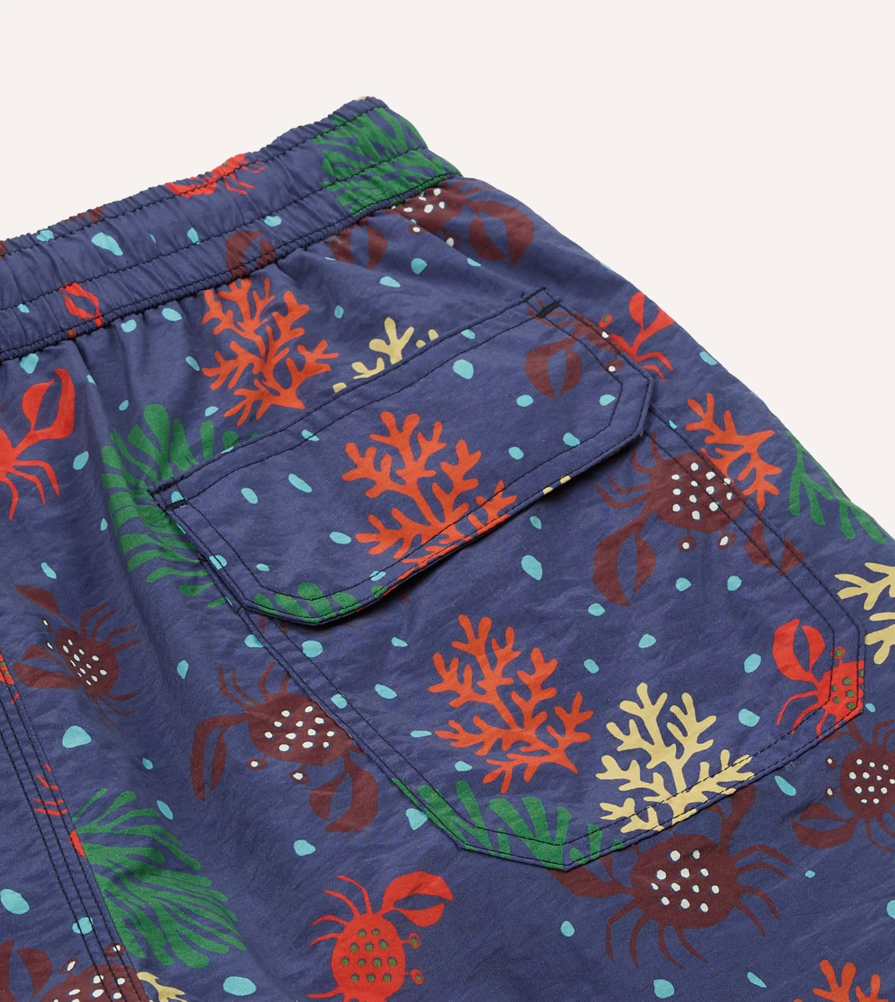 Drake's Crab Print Nylon Drawstring Swim Shorts - Navy