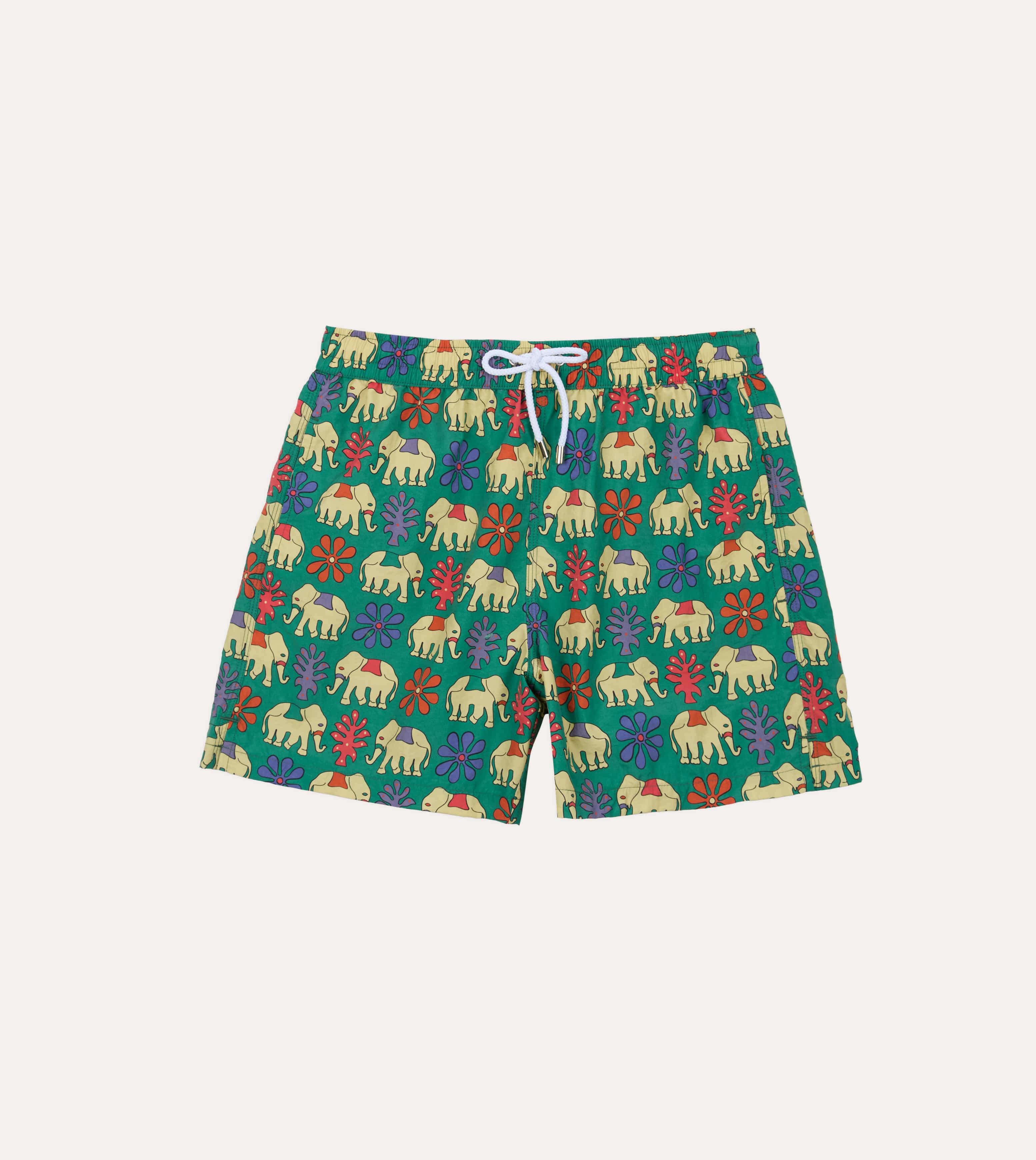 Drake's Elephant Print Nylon Drawstring Swim Shorts - Green