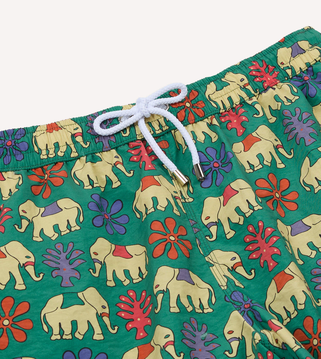 Drake's Elephant Print Nylon Drawstring Swim Shorts - Green