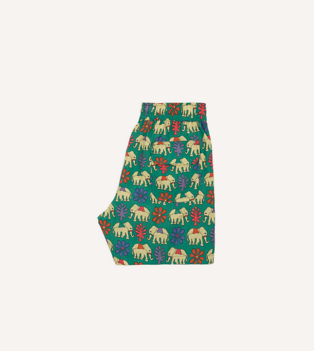 Drake's Elephant Print Nylon Drawstring Swim Shorts - Green