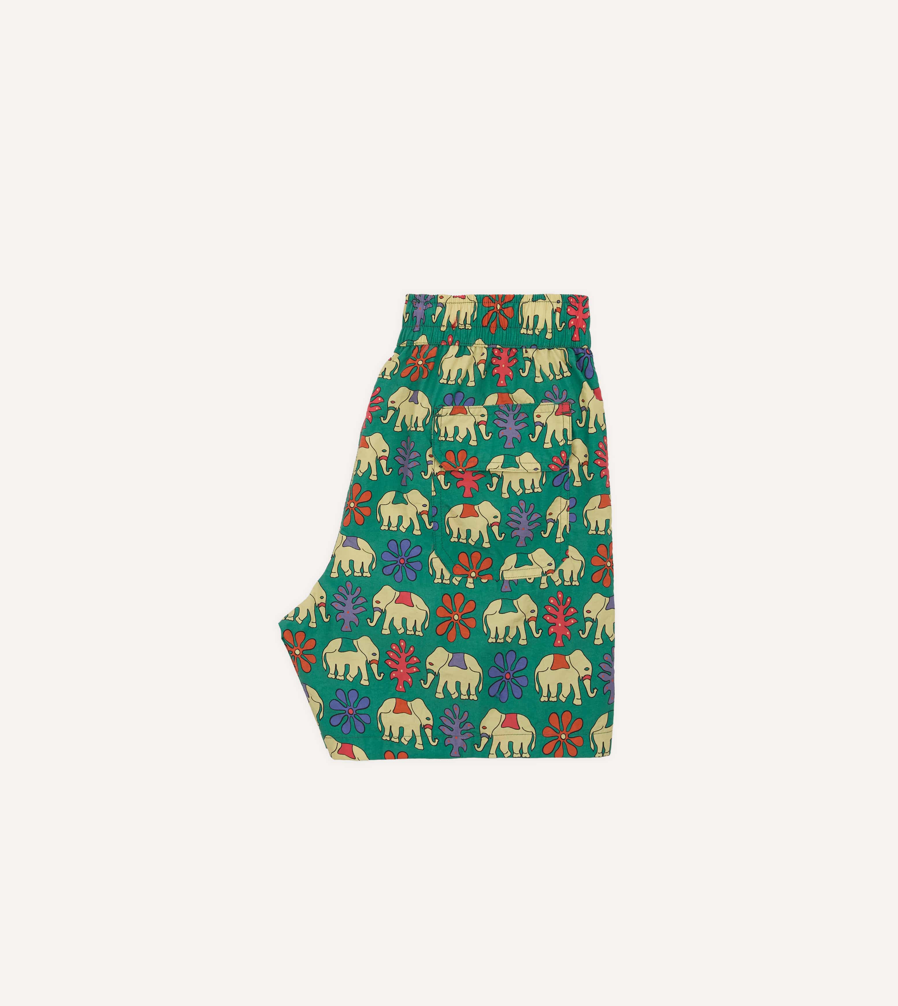 Drake's Elephant Print Nylon Drawstring Swim Shorts - Green