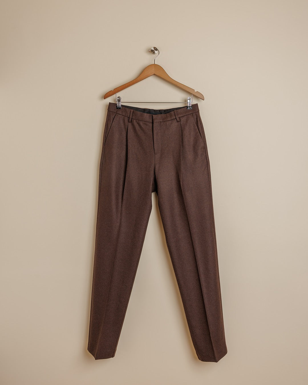 Boiled Wool Pleat Trouser - Truffle