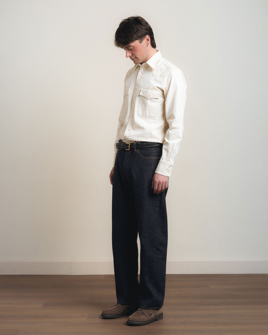 Drake's Two-Pocket Western Shirt - Ecru Denim