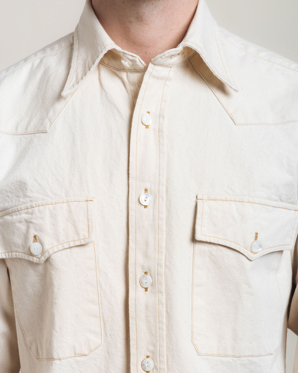 Drake's Two-Pocket Western Shirt - Ecru Denim