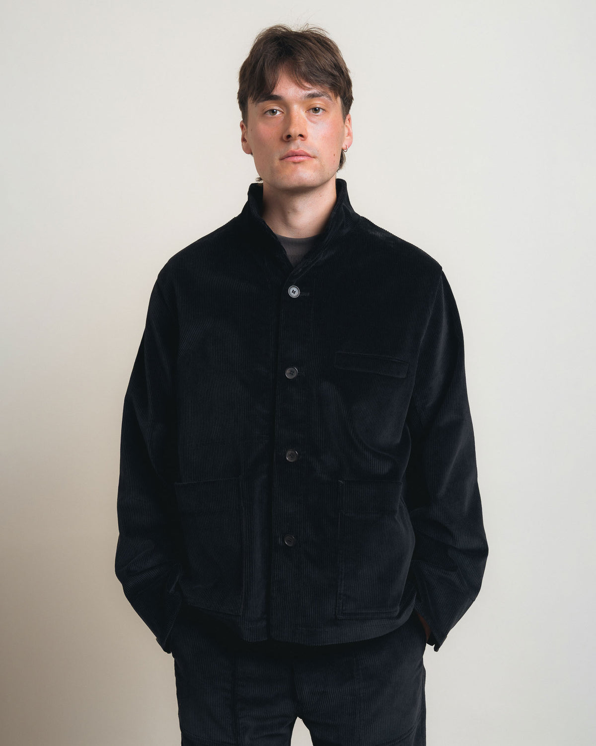 Fields Of Necessity Stand Collar Work Jacket - Black