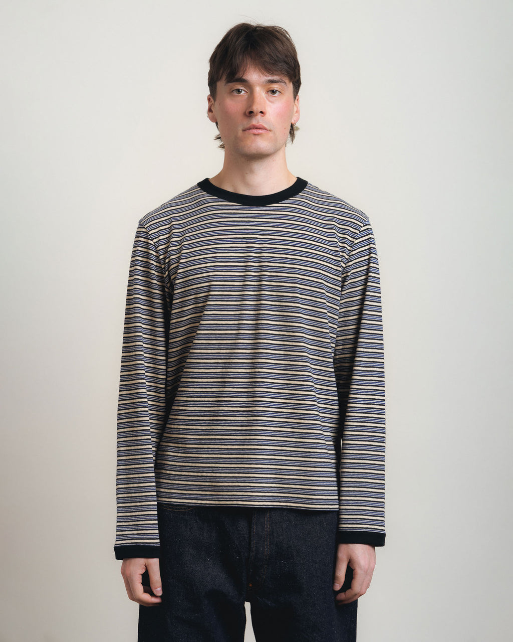 Cawley Japanese Jersey Long Sleeve Tee - Blue Stripe