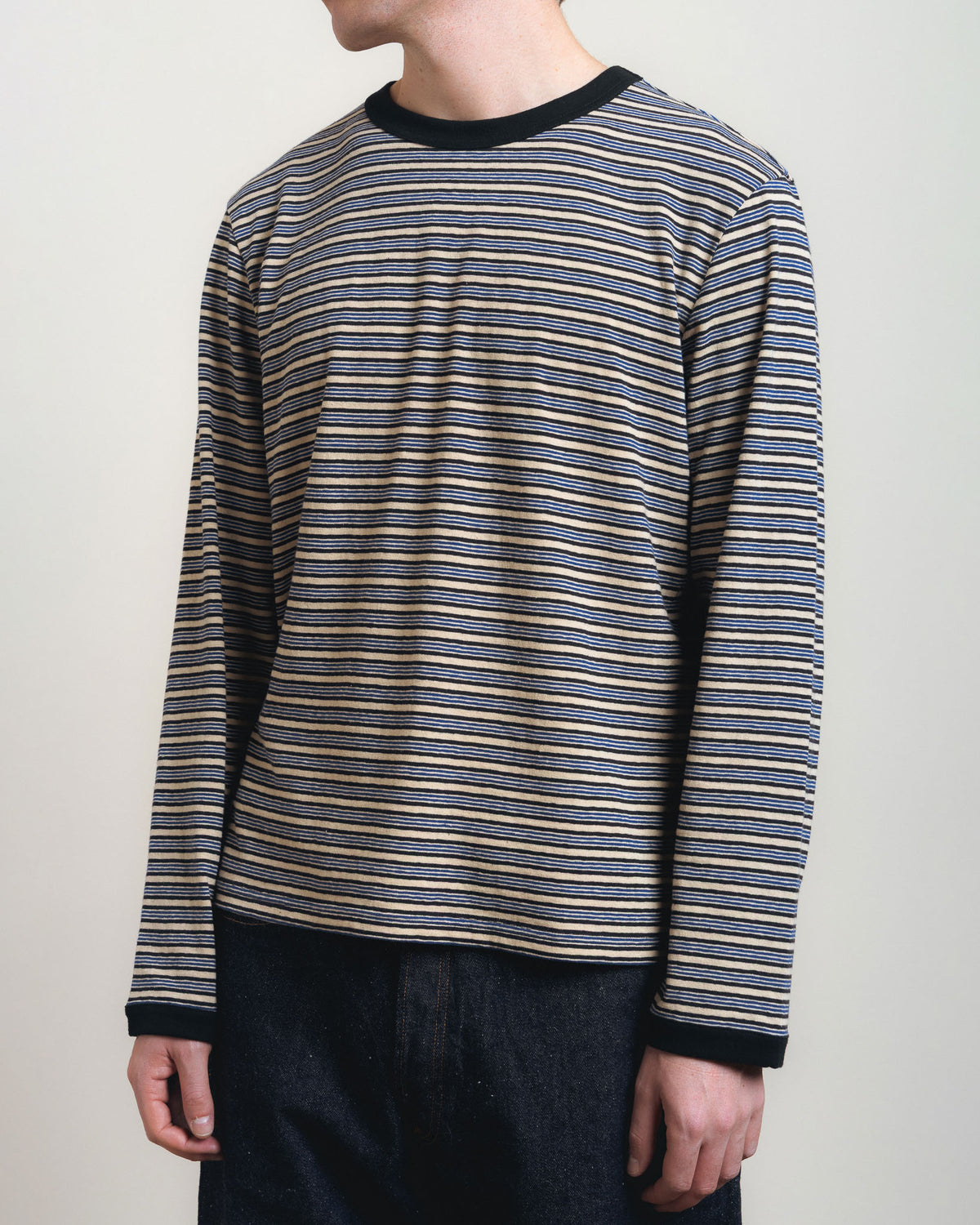Cawley Japanese Jersey Long Sleeve Tee - Blue Stripe