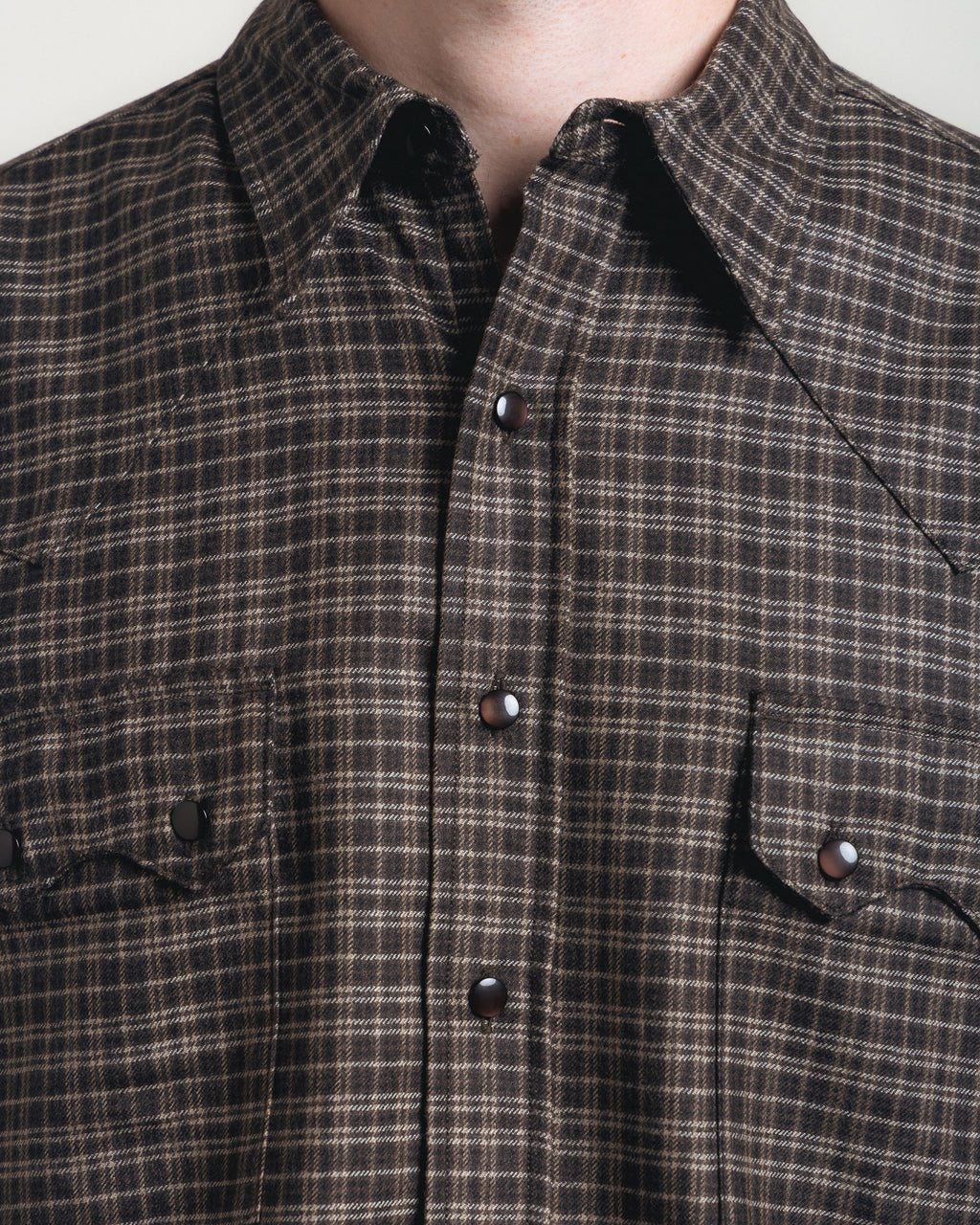 Kaptain Sunshine Wool Plaid Cowboy Shirt - Brown