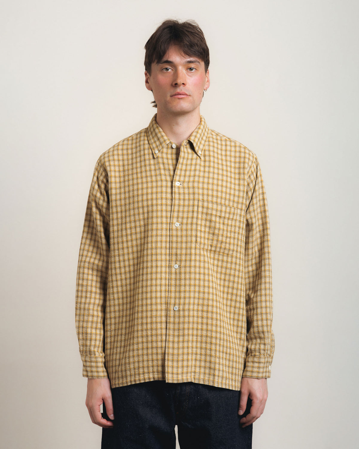 Beams Plus Open B.D. Panama Plaid Double Face - Beige