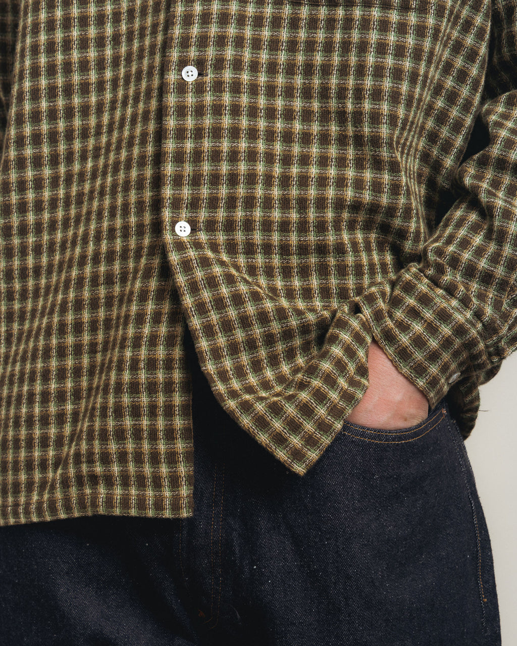 Beams Plus Open B.D. Panama Plaid Double Face - Brown