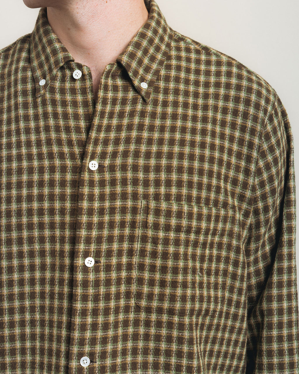 Beams Plus Open B.D. Panama Plaid Double Face - Brown