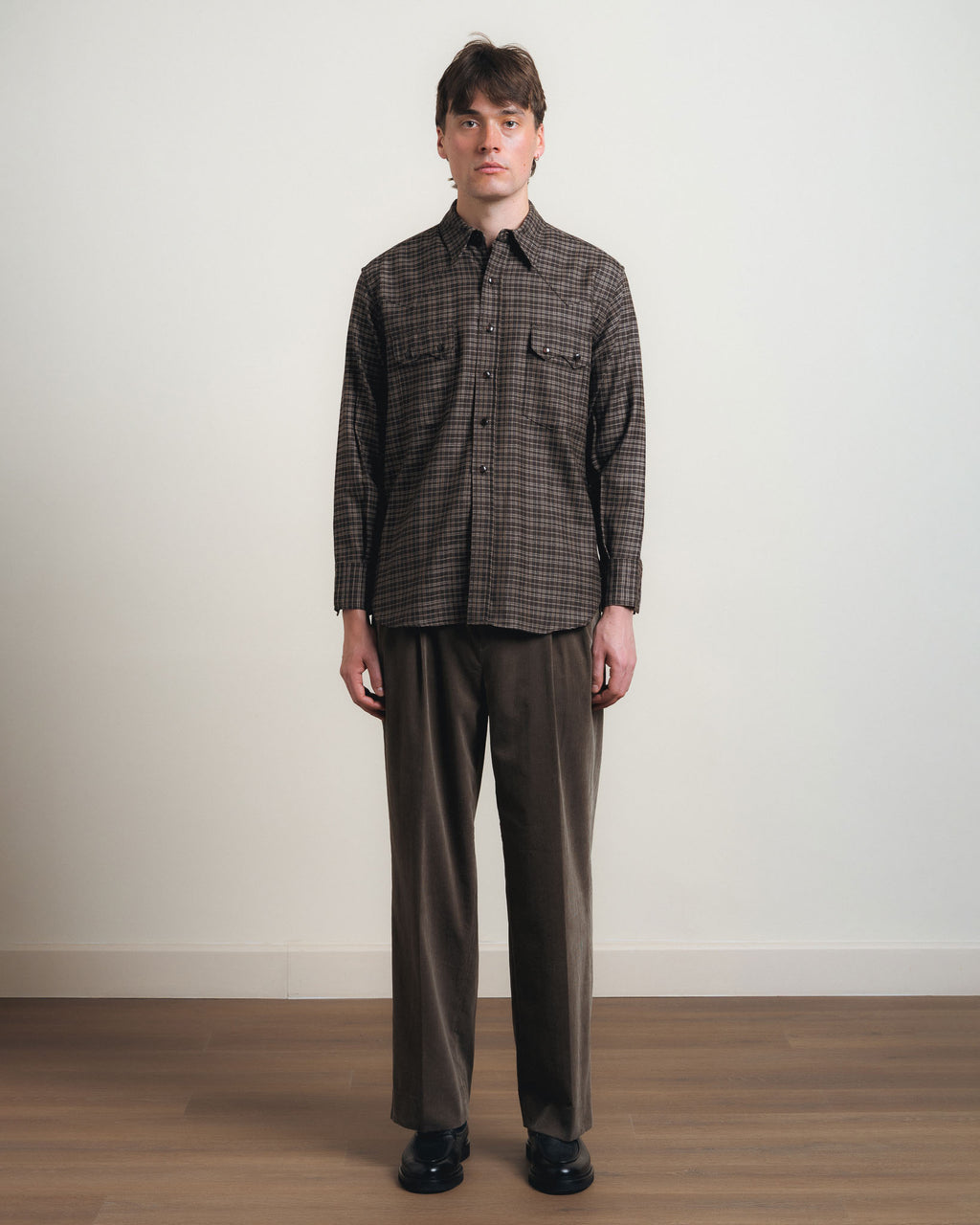 Kaptain Sunshine Wool Plaid Cowboy Shirt - Brown