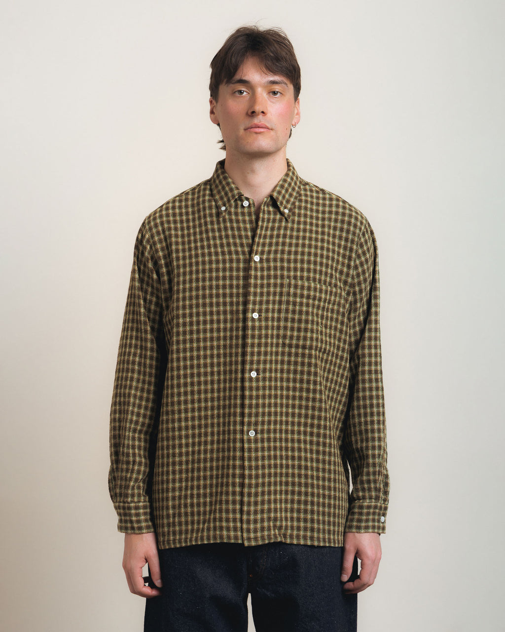 Beams Plus Open B.D. Panama Plaid Double Face - Brown