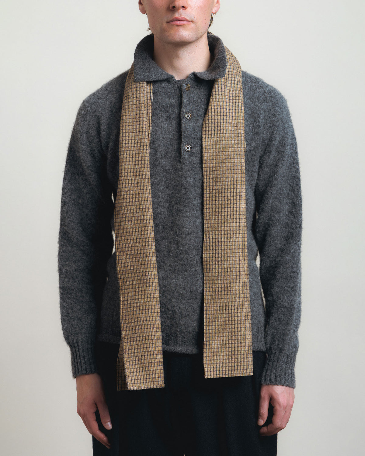 Cawley Japanese Check Twill Scarf - Brown Check