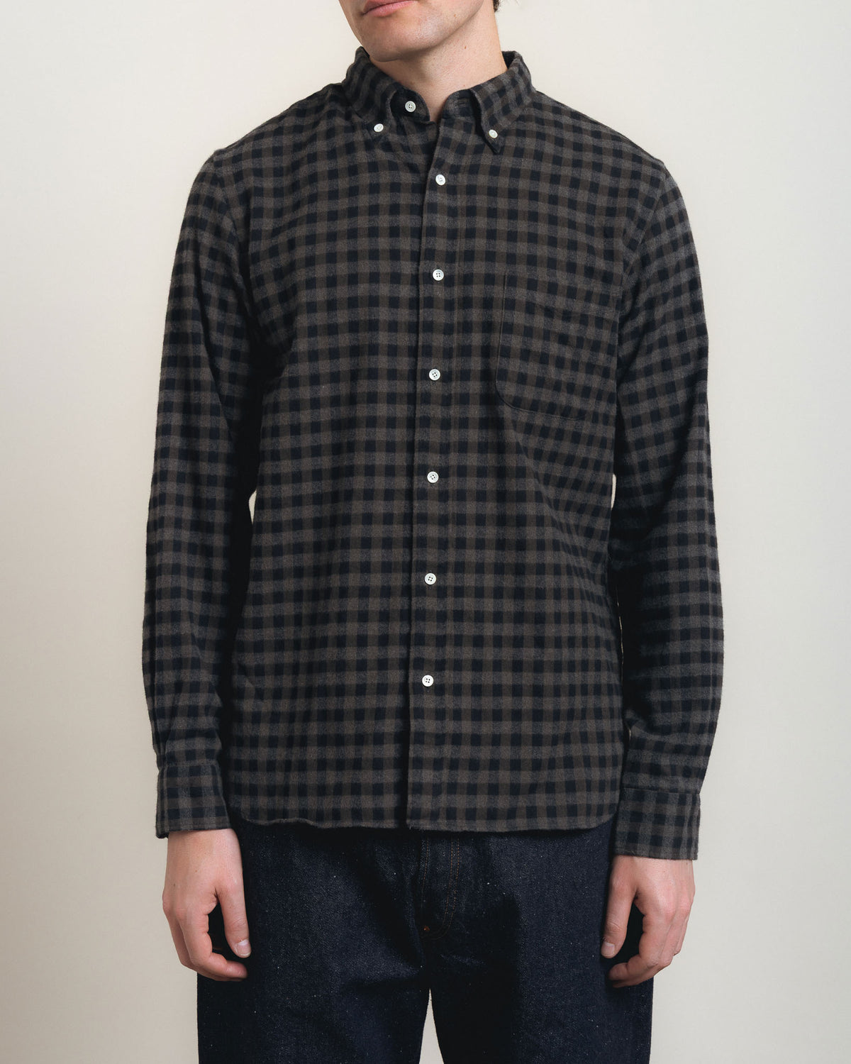Beams Plus B.D. Gingham Check Shaggy - Grey