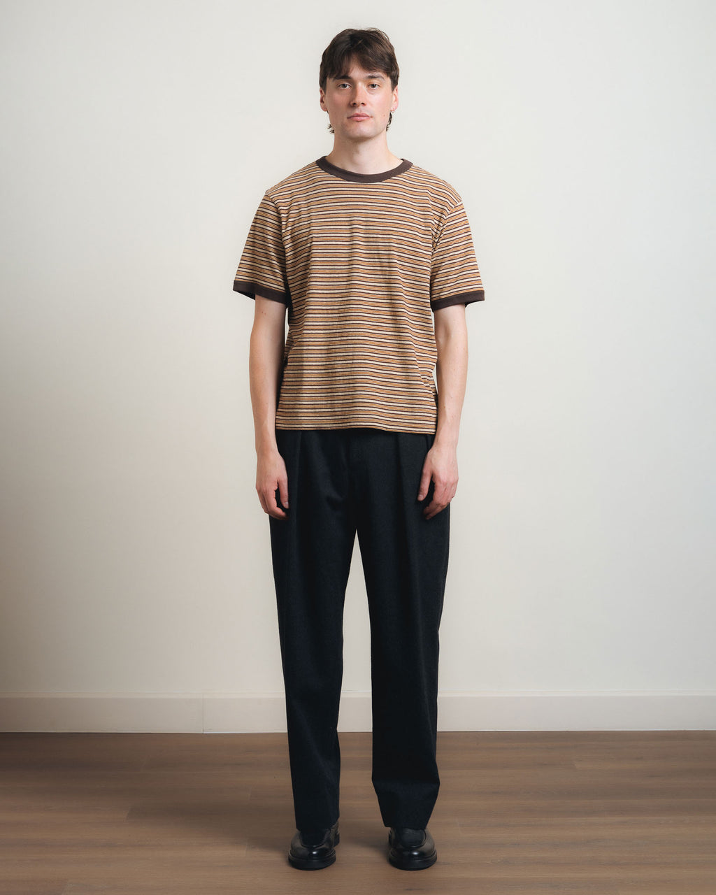 Cawley Japanese Jersey Short Sleeve Tee - Brown Stripe