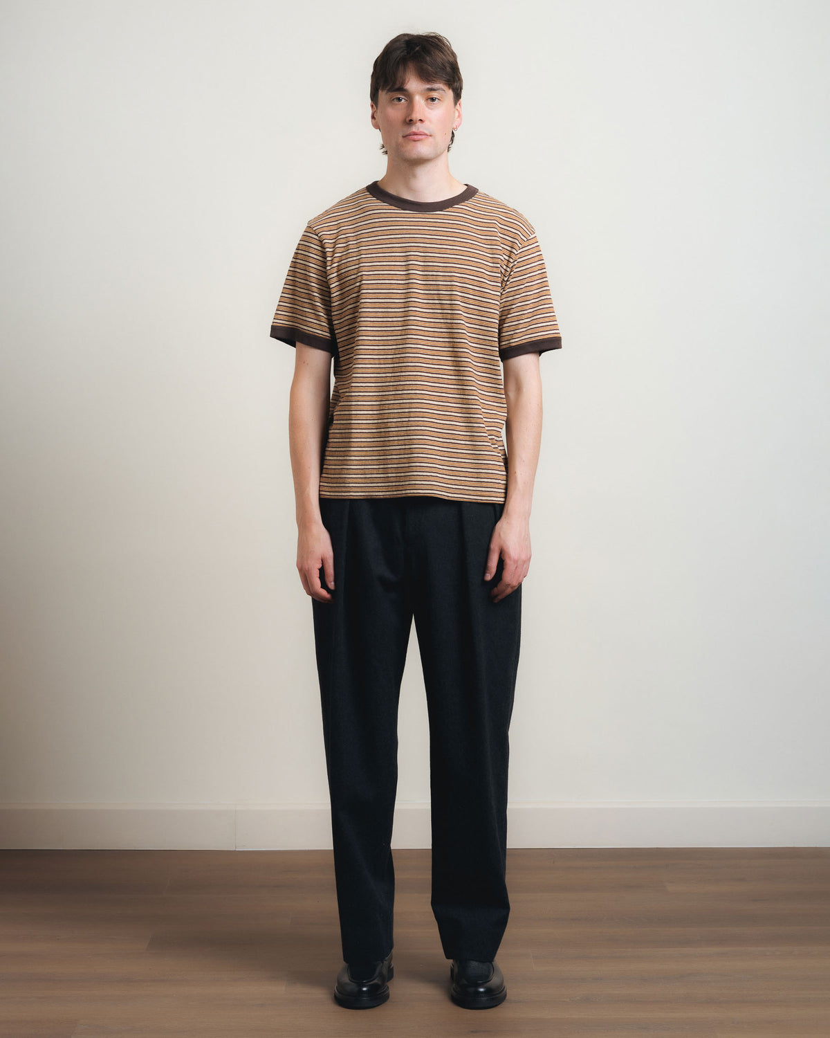 Cawley Japanese Jersey Short Sleeve Tee - Brown Stripe