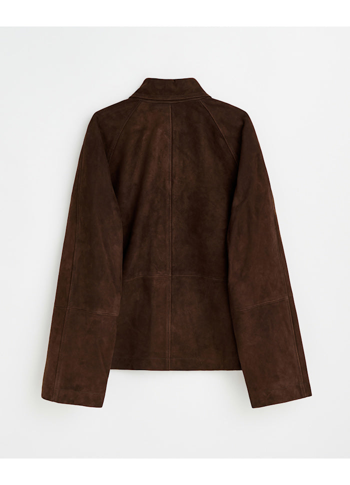 Sunflower Short Raglan Suede Jacket - Dark Brown