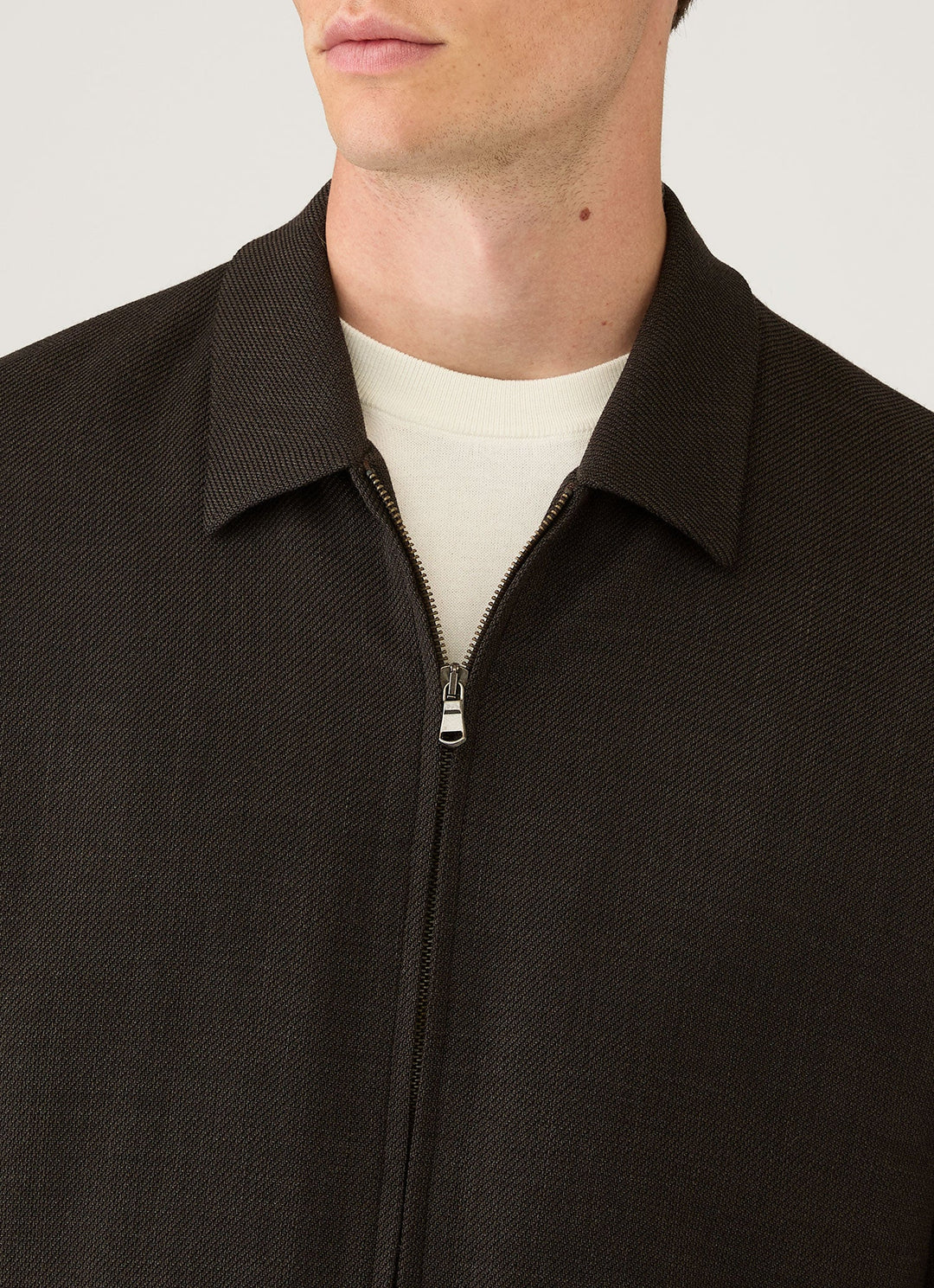 Sunspel Textured Wool Harrington - Truffle