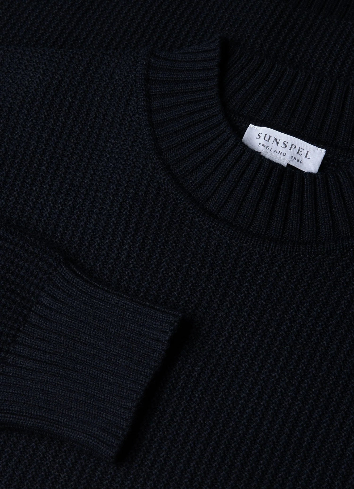 Sunspel Cotton Stitch Mock Neck - Navy