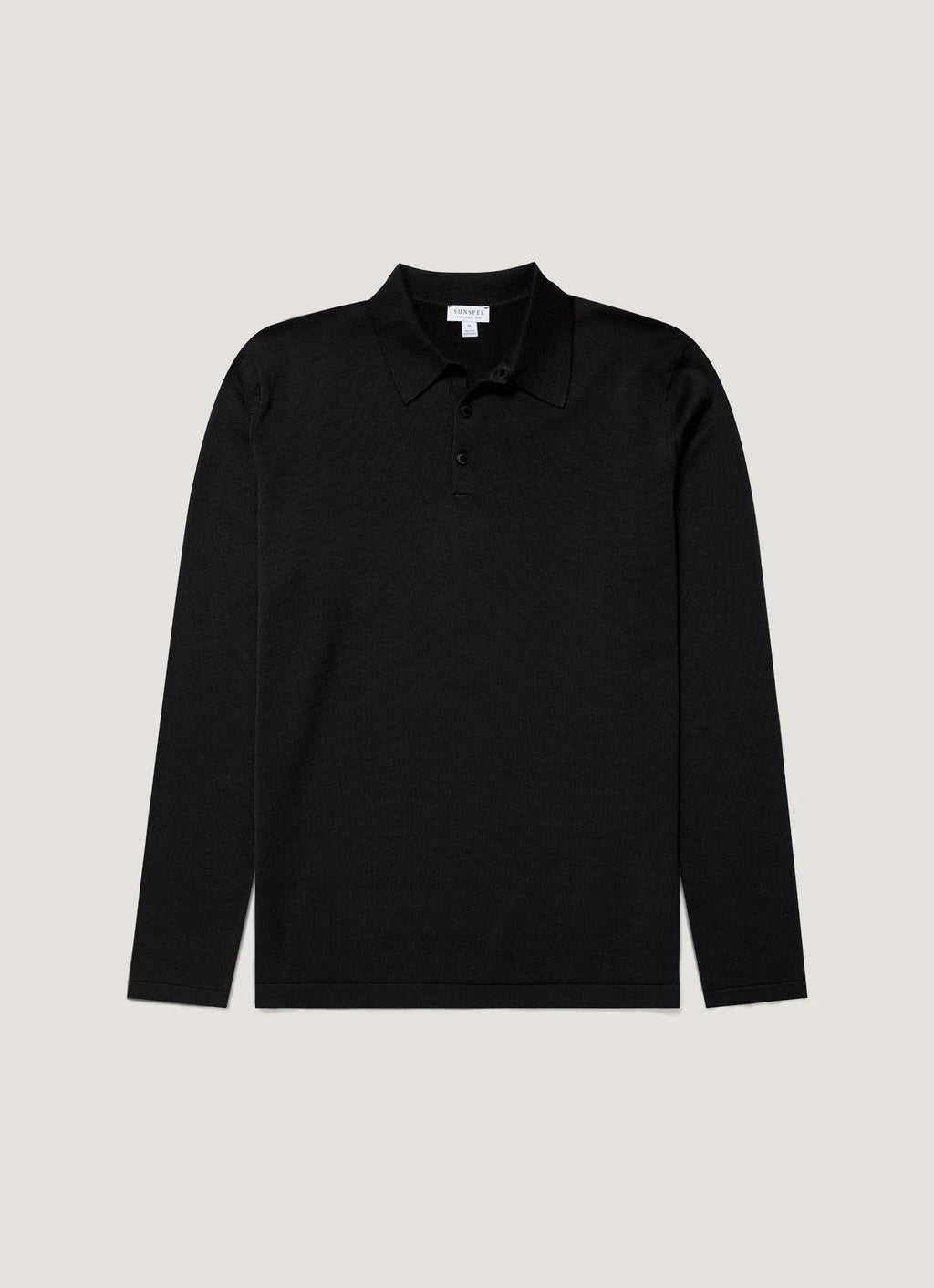 Sunspel Sea Island Long Sleeve Polo - Black