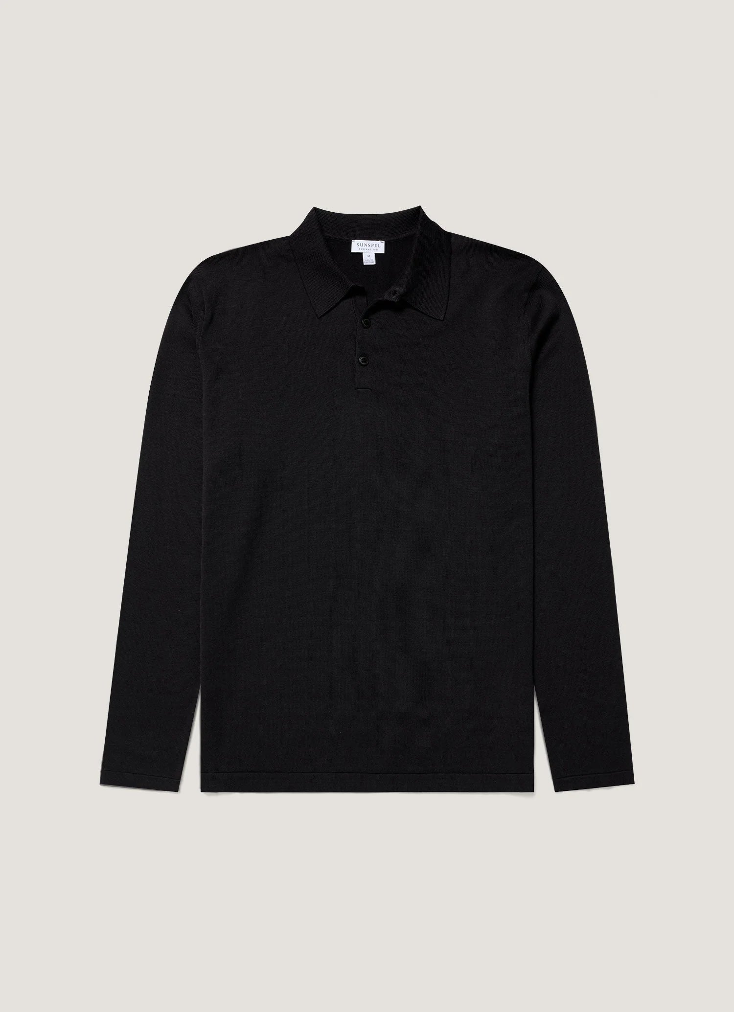 Sunspel Sea Island Long Sleeve Polo - Black