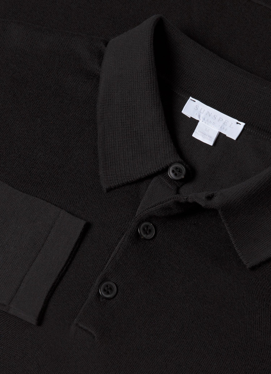Sunspel Sea Island Long Sleeve Polo - Black