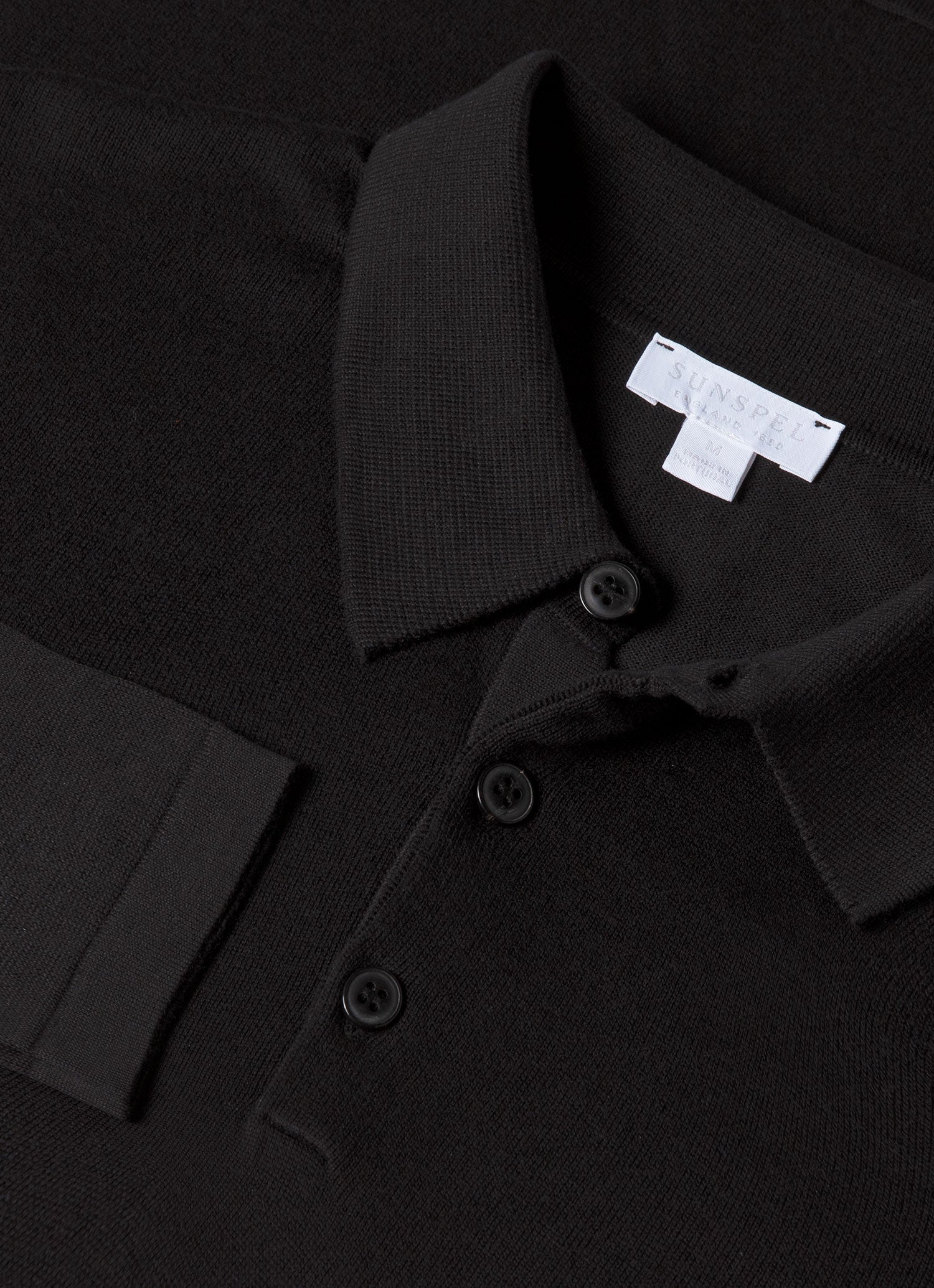 Sunspel Sea Island Long Sleeve Polo - Black