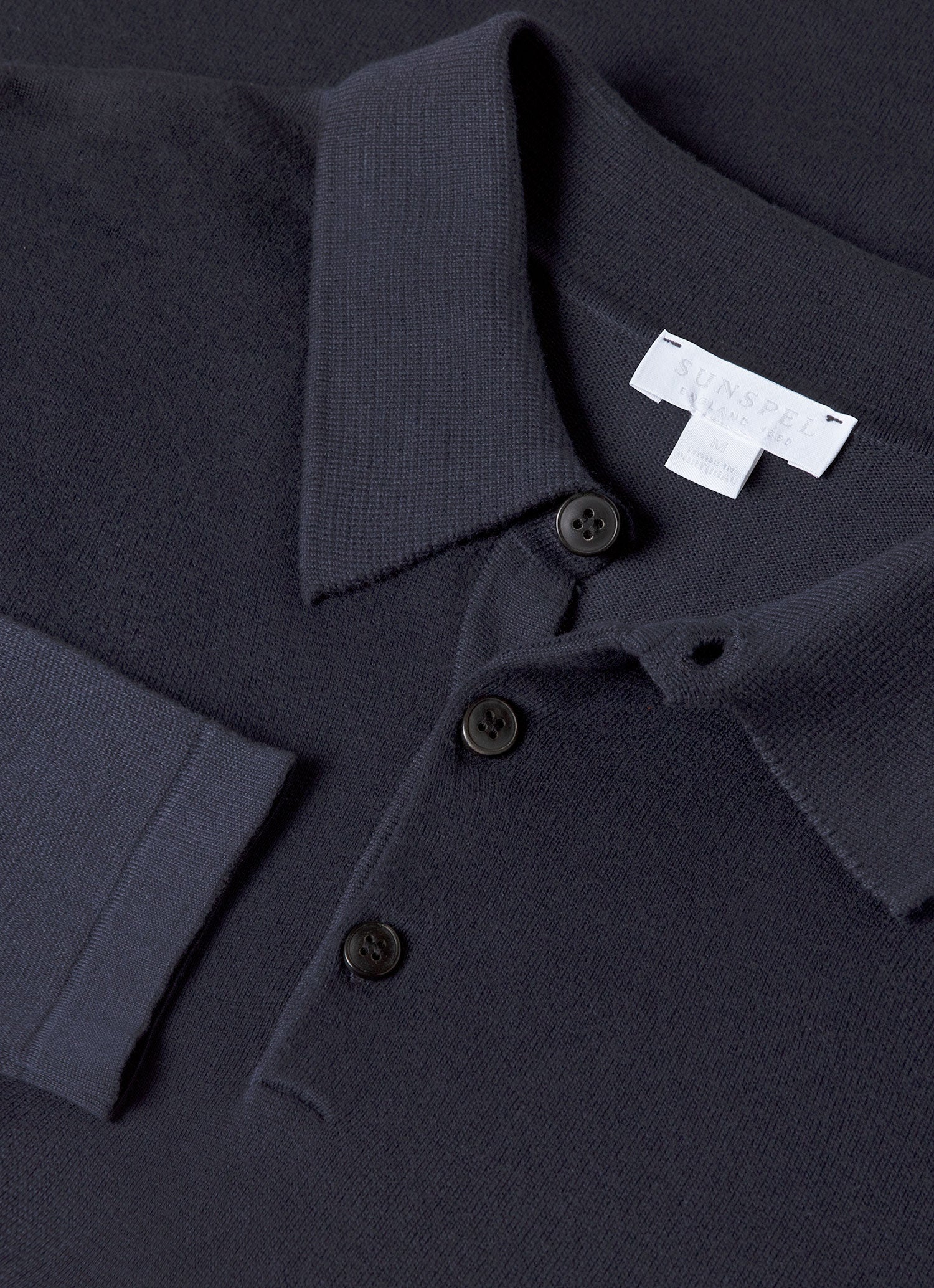 Sunspel Sea Island Long Sleeve Polo - Navy