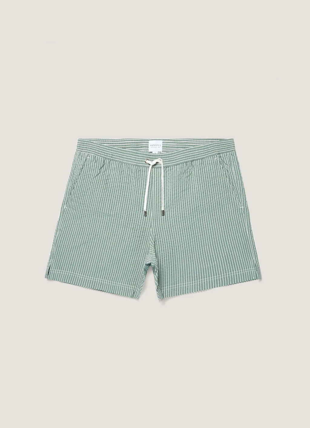 Sunspel Seersucker Swim Shorts - Bright Green/White Stripe