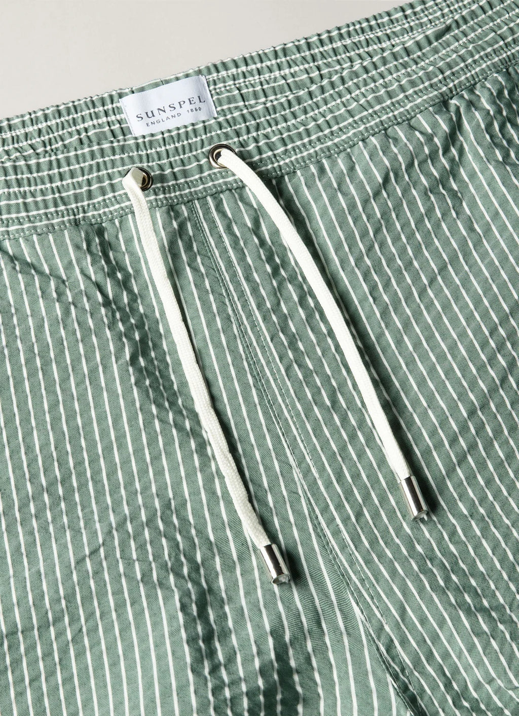 Sunspel Seersucker Swim Shorts - Bright Green/White Stripe