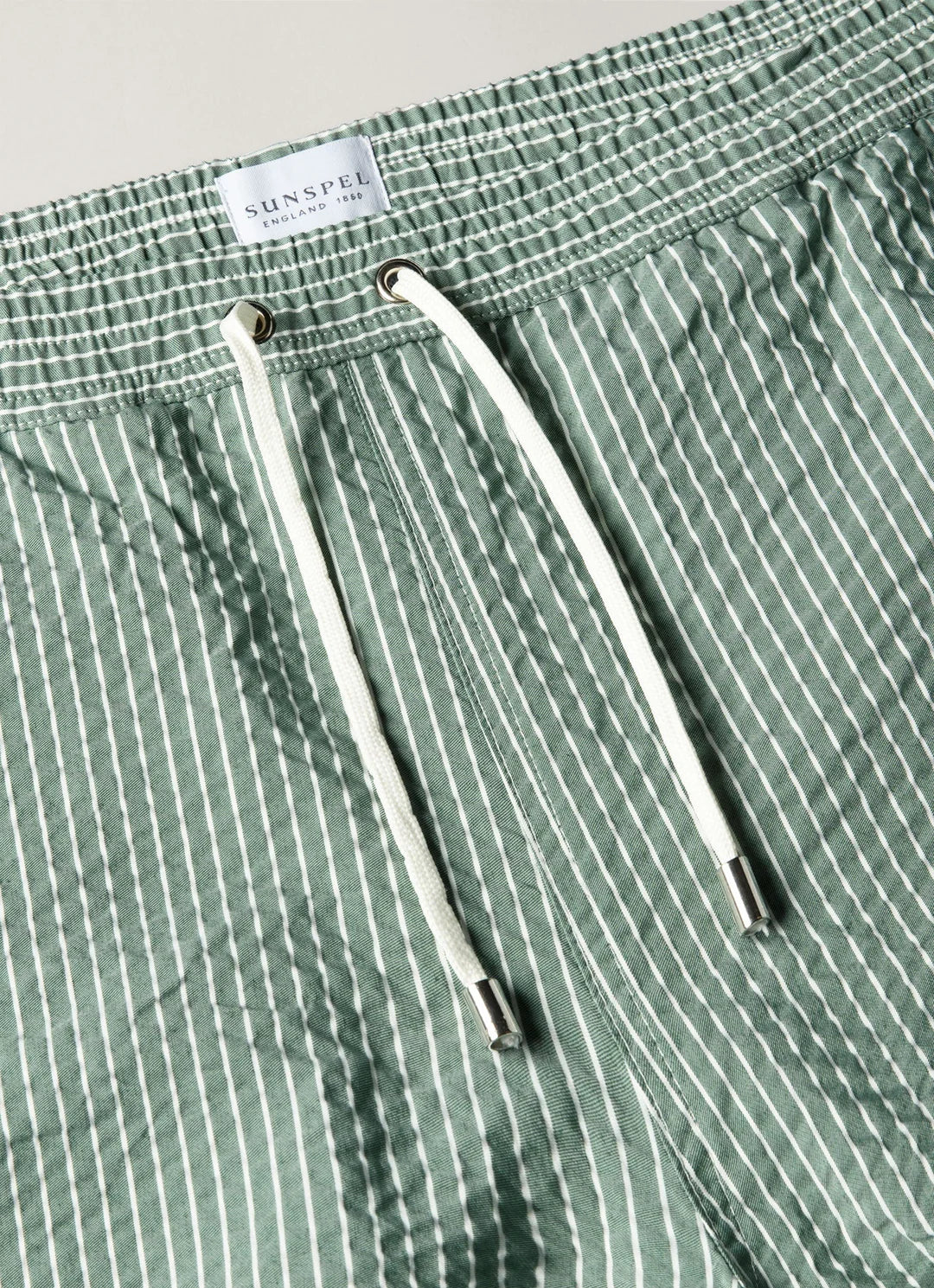 Sunspel Seersucker Swim Shorts - Bright Green/White Stripe