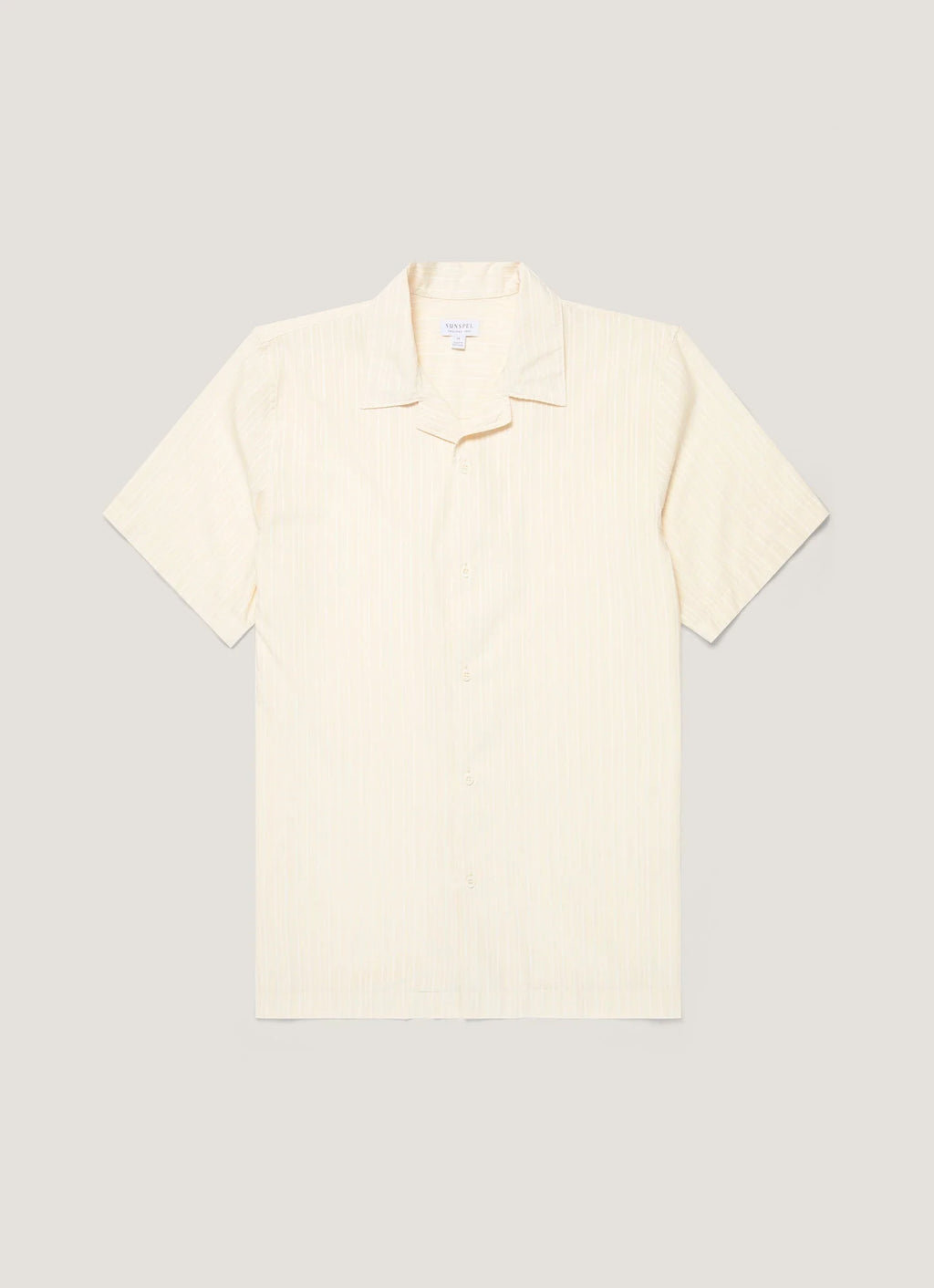 Sunspel Textured Stripe Camp Collar Shirt - Ecru