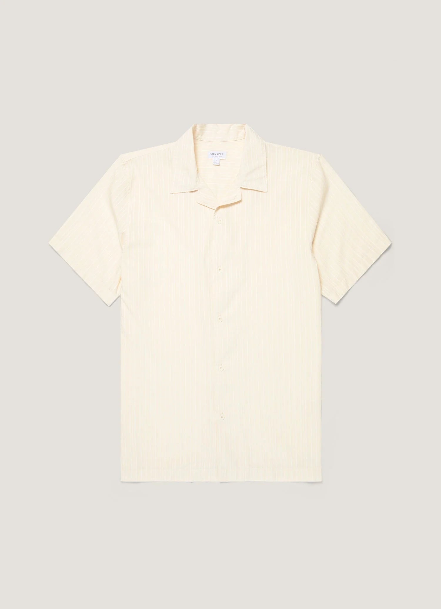 Sunspel Textured Stripe Camp Collar Shirt - Ecru