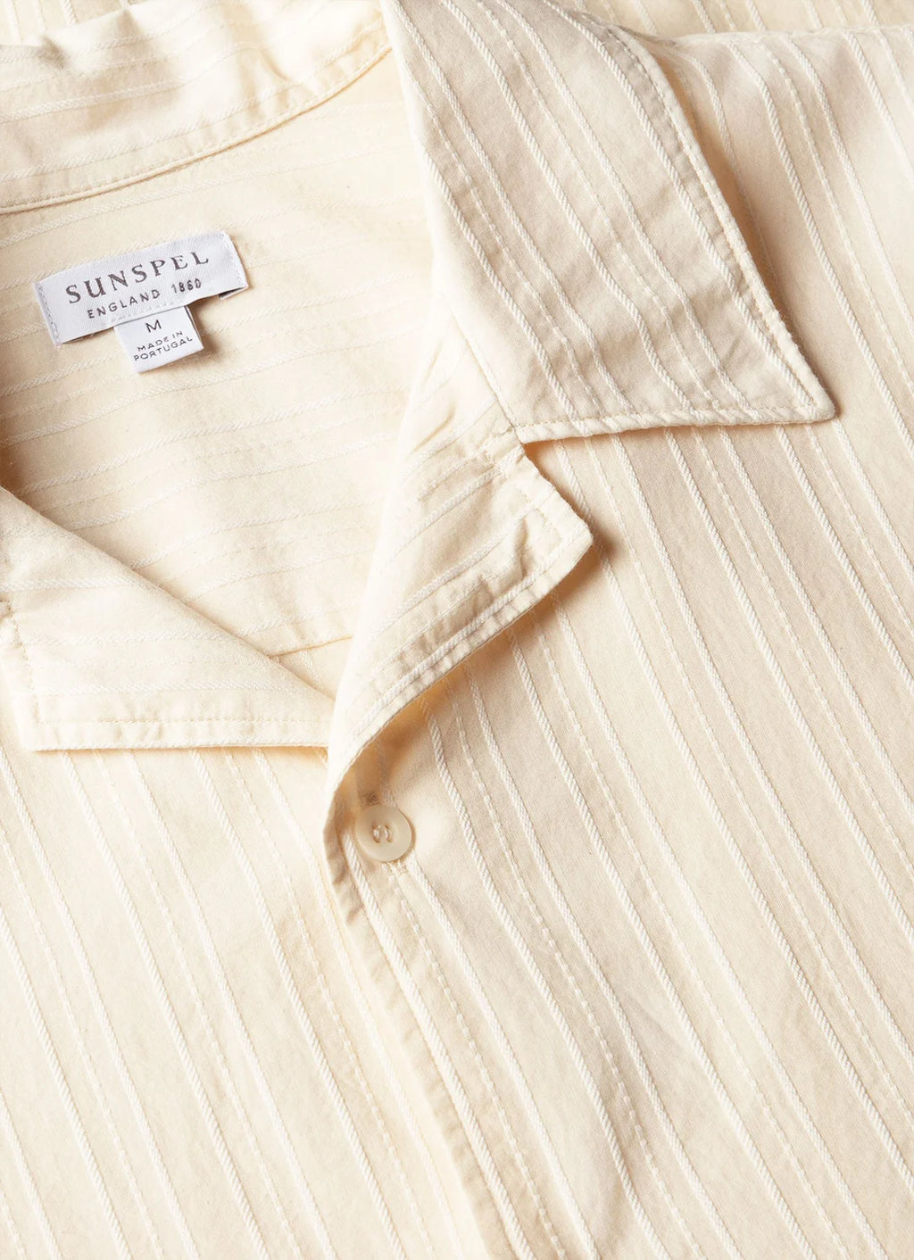 Sunspel Textured Stripe Camp Collar Shirt - Ecru