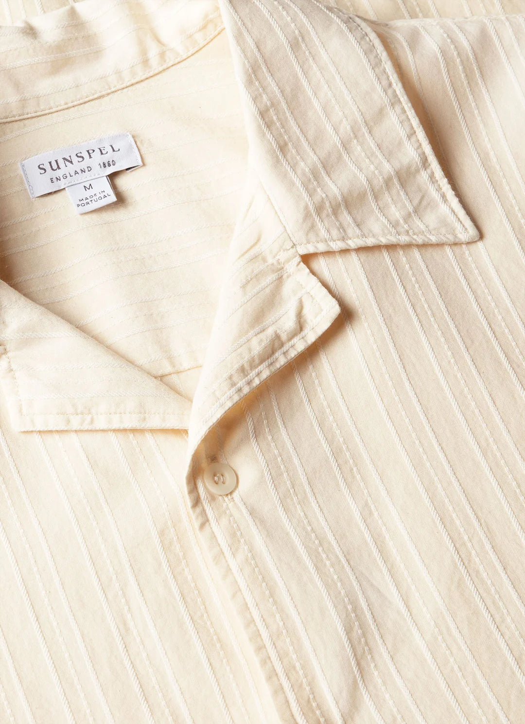 Sunspel Textured Stripe Camp Collar Shirt - Ecru