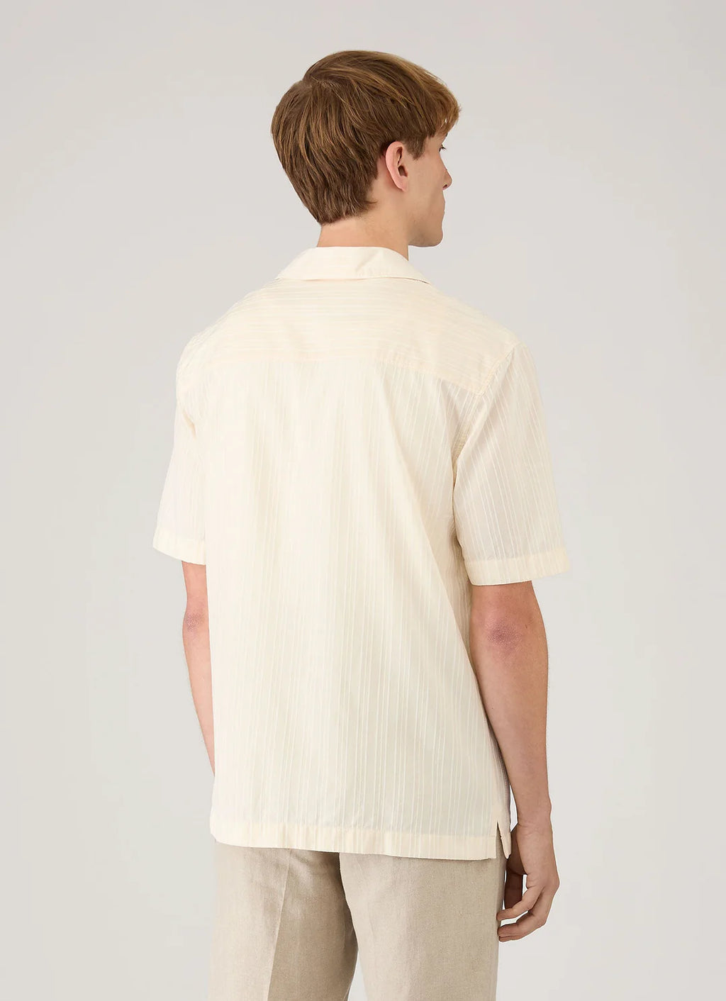 Sunspel Textured Stripe Camp Collar Shirt - Ecru