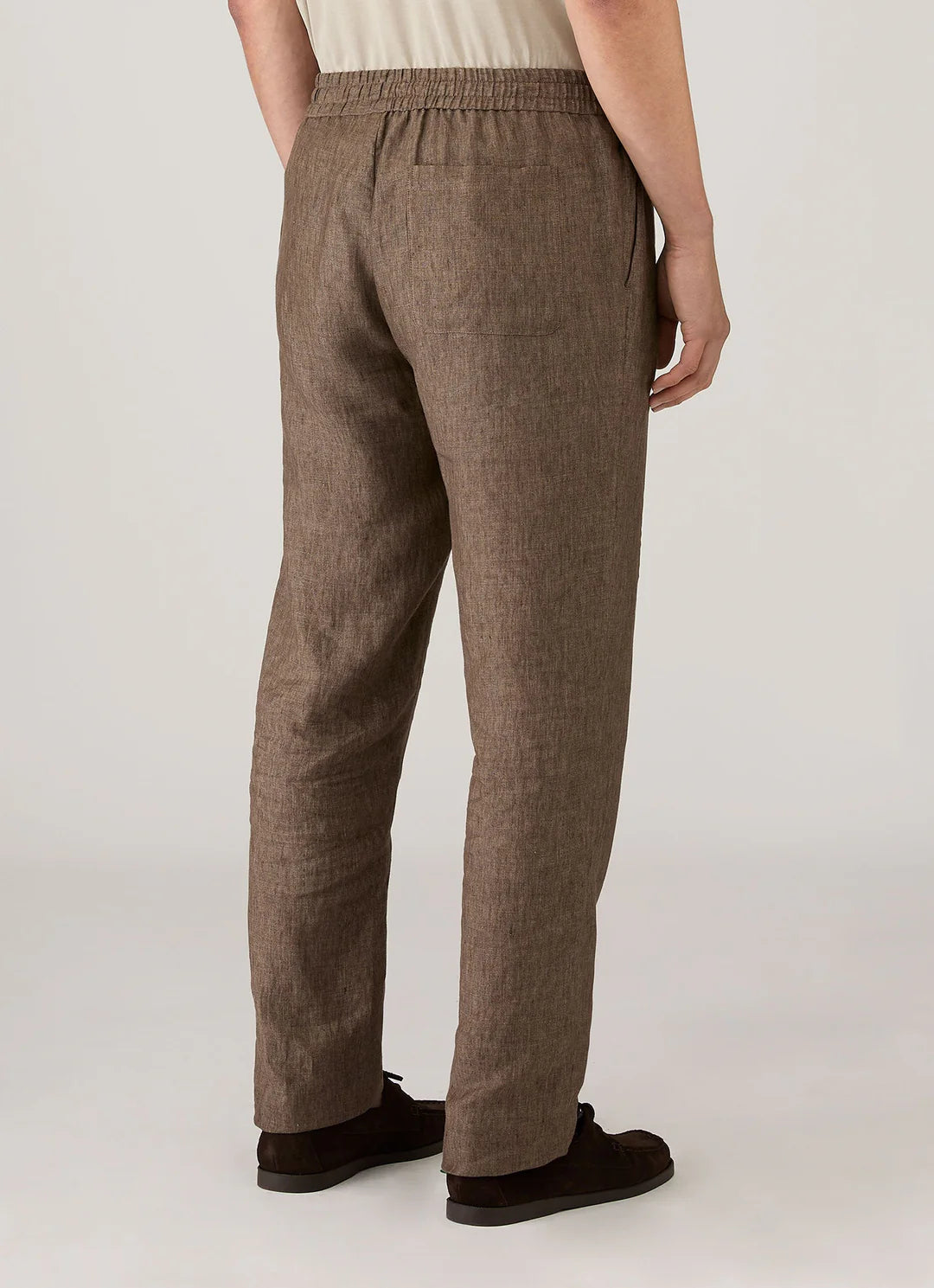 Sunspel Linen Drawstring Trouser - Dark Walnut