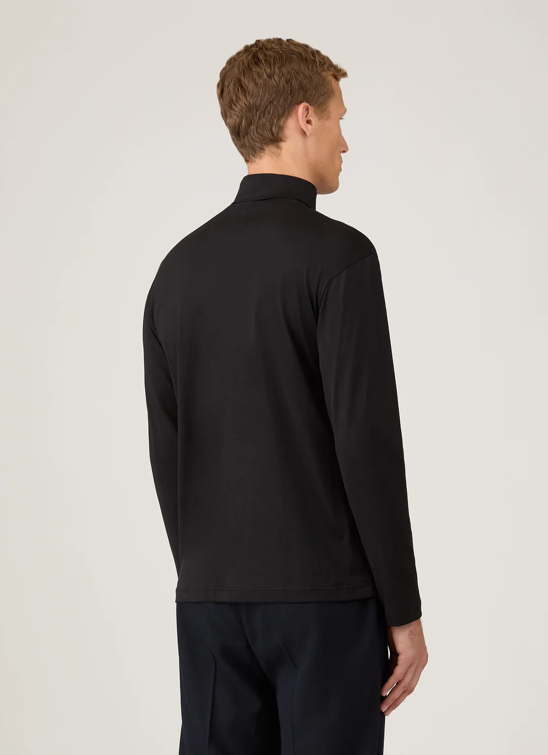 Sunspel Long Sleeve Roll Neck T-Shirt - Black