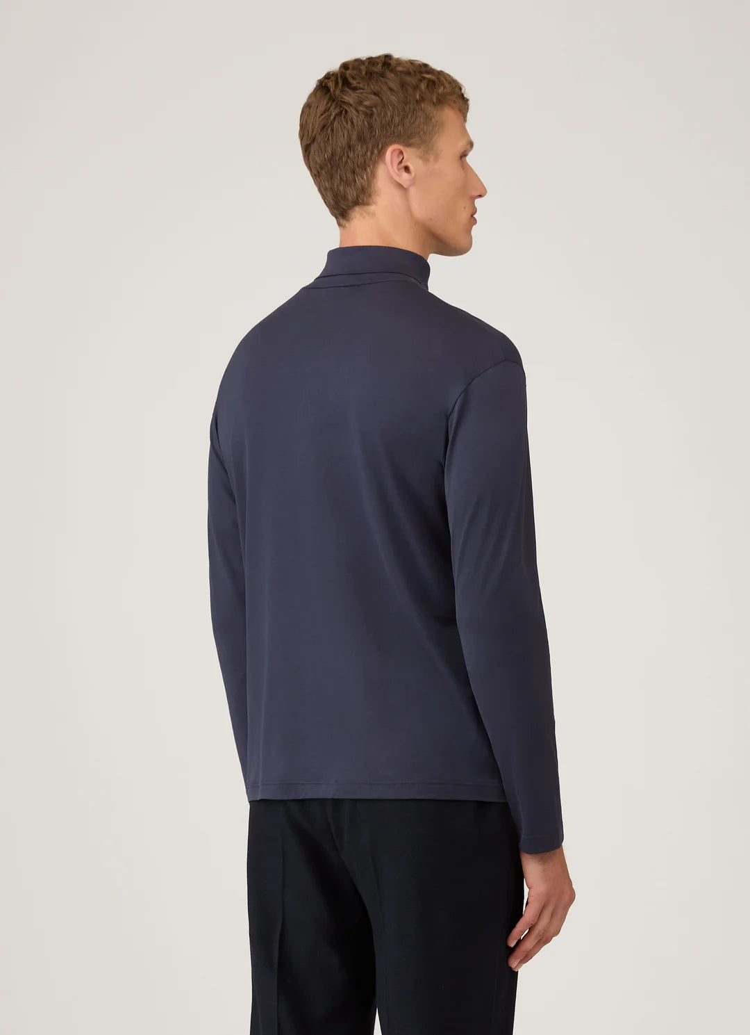 Sunspel Long Sleeve Roll Neck T-Shirt - Navy